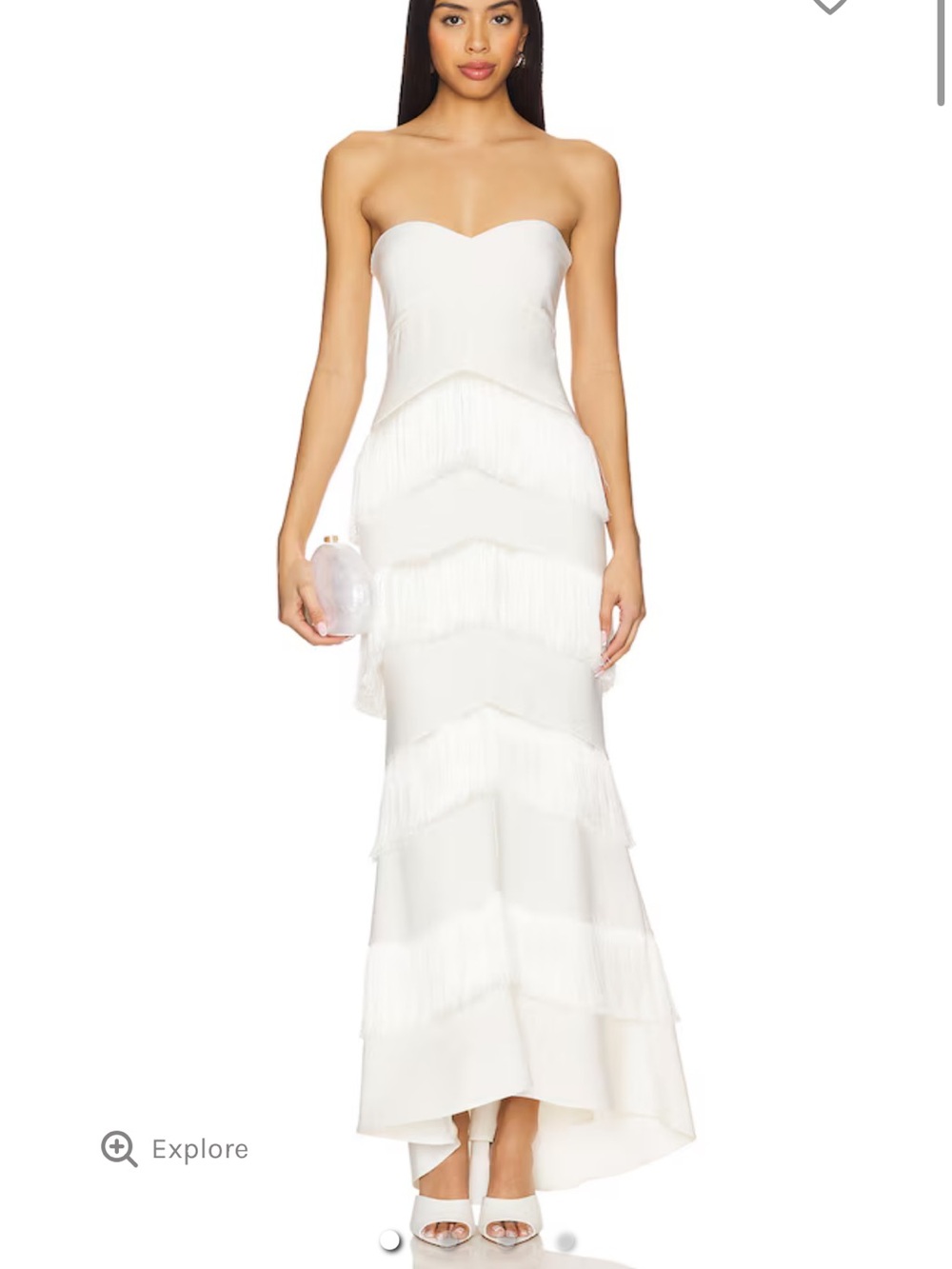 House of Harlow 1960 White Strapless Fringe Tiered Gown